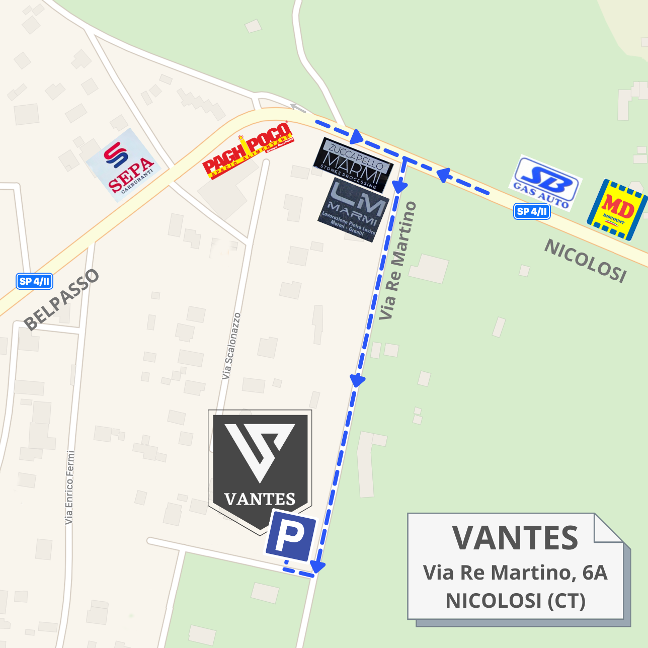 Mappa con la posizione di VANTES a Nicolosi, nella zona di Scalonazzo
